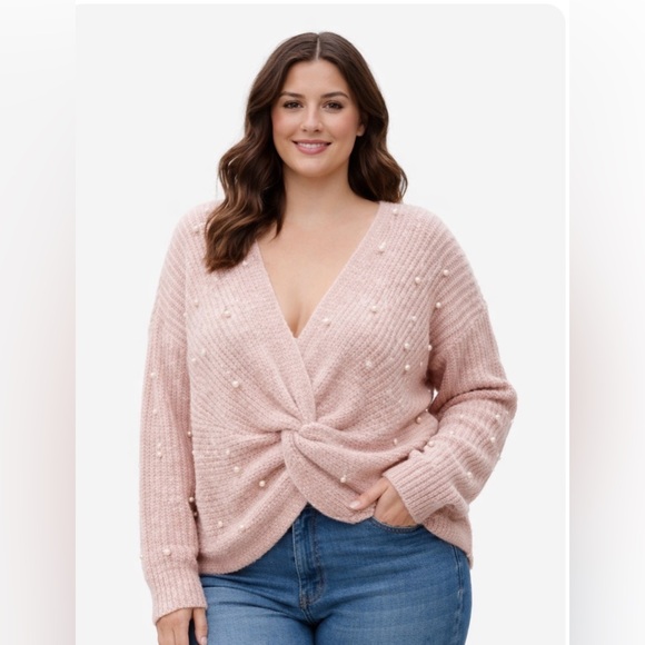 unbranded Sweaters - 3XL Plus Size Pink Pearl Twist Front Sweater